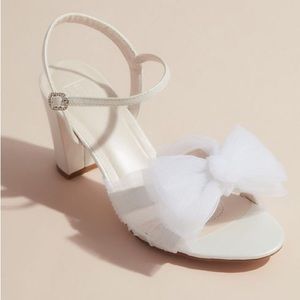 David’s Bridal Pleated Chiffon Bow Mid-Heel Sandal